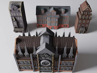 Various Architectural Building Models Featuring Spires Decorative Windows And Design Details 3d model