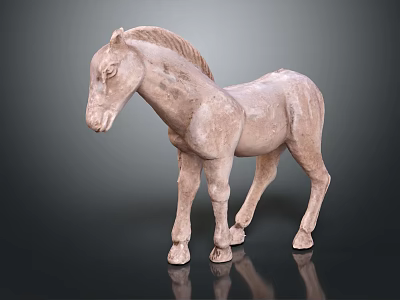 Traditional Horse Sculpture Carving In Standing Pose With Clay Material And Artistic Design 3d model