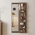 Wall Mounted Mirror With Pegboard Hooks Decorative Storage And Floor Lamp In Modern Interior