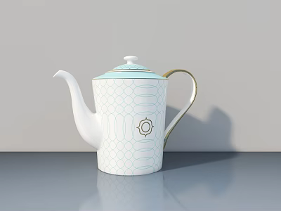 White Electric Kettle With Blue Hexagonal Pattern And Golden Handle Modern Design Household Appliance 3d model