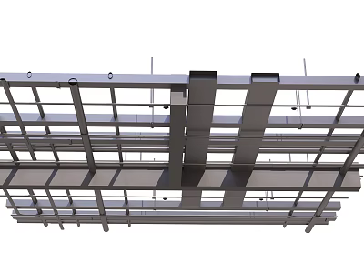 Modern Suspended Ceiling Design With Metal Grid Structure And Suspended Beams 3d model