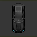 Black Two Door Sports Car With Blue Headlights Rear Spoiler And Silver Stripes