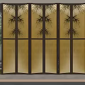 Elegant Room Divider Screen With Bamboo Pattern Light Background And Dark Wood Frame 3d model