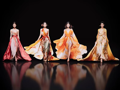 2D modern beauty catwalk high-end custom evening dress koi series modern beauty woman 3d model