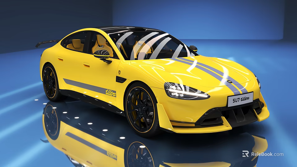 Yellow Suzuki Sports Car With Yellow Body Racing Stripes And Black Alloy Wheels 3d model 