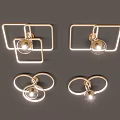 Modern Minimalist Ceiling Lights with Square and Circular Golden Metal Frames and Transparent Bulbs