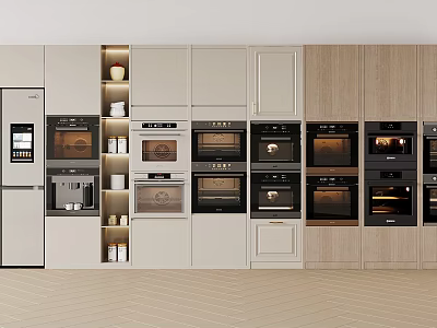 Modern Built in Kitchen Appliances with Multiple Ovens Coffee Machine and Cabinets 3d model