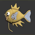 Golden Fish Figurine With Crown Like Decoration Big Eyes Open Mouth And Decorative Wings