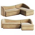 Beige Sectional Sofa With Curved Arms And Modern Upholstered Design 3d model