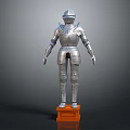 Full Body Silver Medieval Knight Armor Standing On Orange Wooden Base