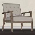 Modern Accent Chair With Tufted Backrest Wooden Armrests And Light Colored Upholstery