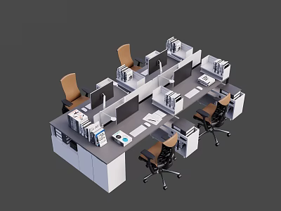 Modern Partitioned Office Desk Workstations With Ergonomic Chairs And Computer Monitors 3d model