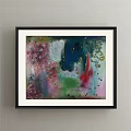 Abstract Painting With Black Frame Featuring Colorful Flowers And Vibrant Background