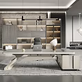 Modern Luxury Executive Office Desk With Side Cabinet And Matching Lighted Storage Bookcase