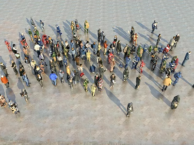Large Group of People Walking and Standing in Spacious Plaza Aerial View 3d model