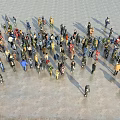 Large Group of People Walking and Standing in Spacious Plaza Aerial View