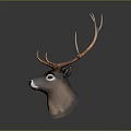 Realistic Brown Deer Head With Large Antlers And Detailed Fur Design