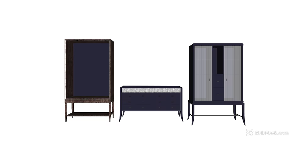 Modern Dark Entryway Cabinet And Side Cabinet With Drawers And Mirrored Door 3d model 
