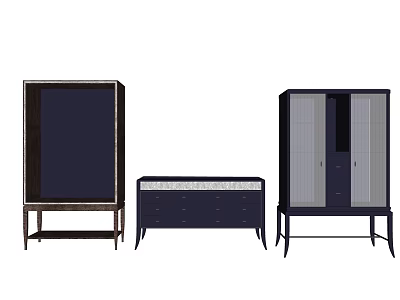 Modern Dark Entryway Cabinet And Side Cabinet With Drawers And Mirrored Door 3d model