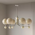 Modern Cream White Chandelier With Spherical Shades And Metal Frame Ceiling Light