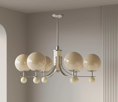 Modern Cream White Chandelier With Spherical Shades And Metal Frame Ceiling Light 3d model