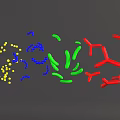 Colorful Molecular Structure Model With Yellow Blue Green And Red Particles