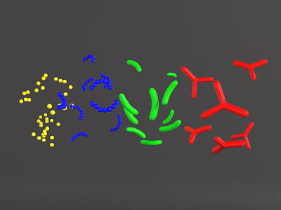 Colorful Molecular Structure Model With Yellow Blue Green And Red Particles 3d model