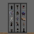 Illuminated Display Cabinet Showcasing Various Trophies and Action Figures in Modern Interior