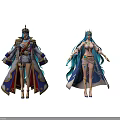 Game And Movie Characters With Crowns Long Blue Hair Elegant Robes And High Heels
