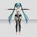 Anime Style Game Character With Long Turquoise Blue Hair Mechanical Outfit And Arms Extended Pose