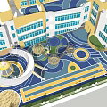 Colorful Outdoor Playground With Circular Designs Slides And Building Background