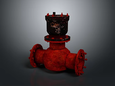 Rusted Red Industrial Valve With Flange Connections And Black Control Top 3d model