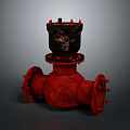 Rusted Red Industrial Valve With Flange Connections And Black Control Top