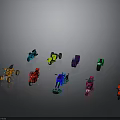 Various Colorful Toy Motorcycles With Neon Lights And Different Styles