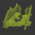 Ancient Ruined Stone Structure With Broken Walls And Circular Foundation 3d model