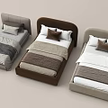 Modern Single Bed Collection with Upholstered Headboards and Neutral Bedding Tones 3d model