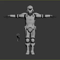 Clone Trooper In White Armor Standing With Arms Outstretched And Small Droid 3d model