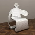 Modern Single Chair With Unique Human Shape Design White Leather And Metal Frame