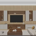 Modern Wood And White TV Background Cabinet With Multiple Storage Spaces And Warm Lighting Design