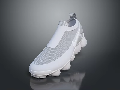 White Mesh Upper Slip On Shoes With Textured Sole Modern Casual Design 3d model