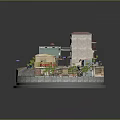 Detailed Miniature Town Scene With Various Buildings Stairs Plants And Street Lamps