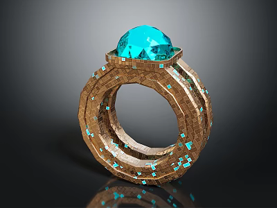 Elegant Ring With Blue Gemstone On Top And Intricate Metallic Band With Small Blue Accents 3d model