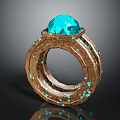 Elegant Ring With Blue Gemstone On Top And Intricate Metallic Band With Small Blue Accents