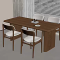 Modern Wooden Dining Table With Four Chairs And Window Blinds In Interior 3d model