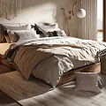 Rustic Hotel Guest Room With Wooden Ceiling Macramé Hanging Cozy Bed And Terrace View
