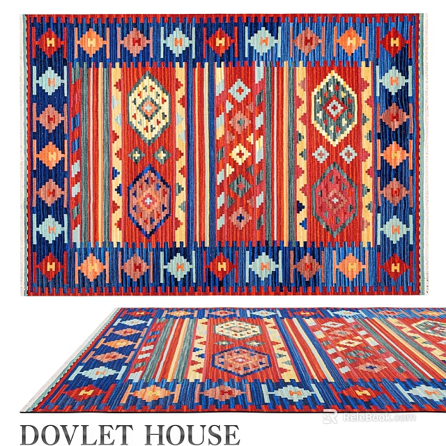 Vibrant Colorful Square Rug With Detailed Geometric Patterns Red Blue Orange Hues 3d model 
