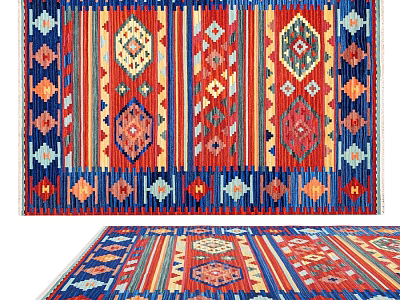 Vibrant Colorful Square Rug With Detailed Geometric Patterns Red Blue Orange Hues 3d model