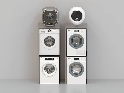 Modern Space Saving Stacked Washing Machines With Dryers In Home Laundry Room 3d model