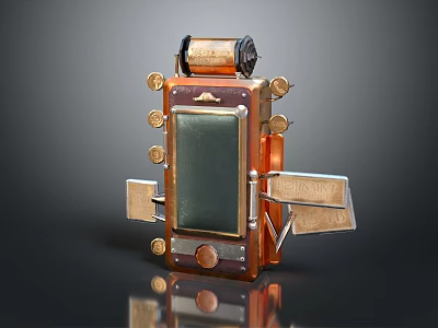 Vintage Electronic Device With Retro Design Metal Components Brass Knobs And Screen 3d model