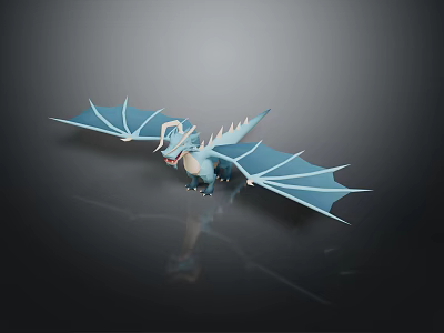 Light Blue Dragon Figure With White Detailed Wings And Shiny Decorative Surface 3d model